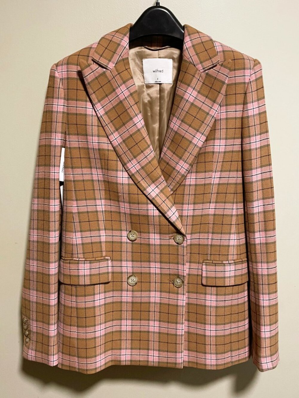 New Aritzia Margaux Plaid Blazer Saville Orchid 0 $228